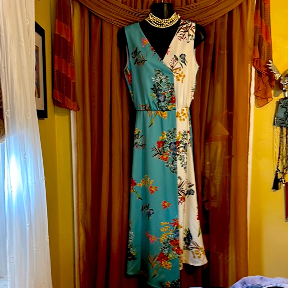 MARELLA Blue Long Sleeve V-Neck Sundress for Wedding Guest